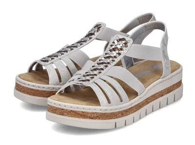 Rieker Sandale Grau Sandalette Riemchensandale Gummizug Plateau Slipper - Bild 1 von 4
