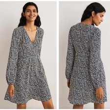 BODEN V-Neck Tea Dress French Navy Blue Floral Pebble {HH11}