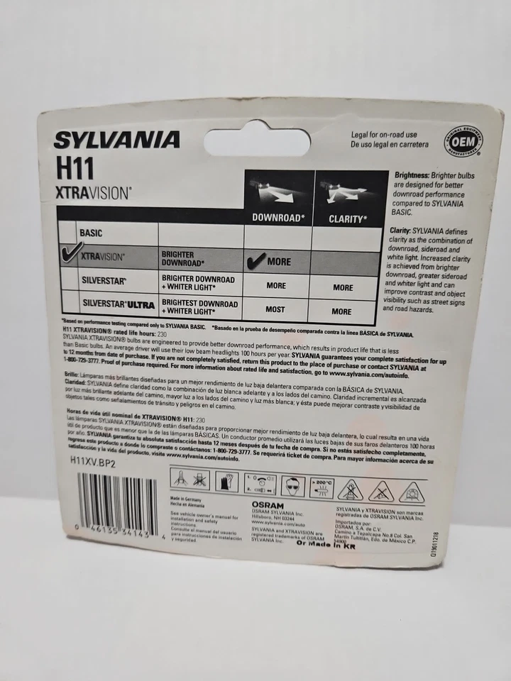 Sylvania Xtravision H11 Brighter Downroad 2 lámparas halógenas 12,8 V 55 W Foto 2 de 4