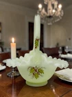 Fenton Hand Painted Custard Glass Basket - Pine & Berries - Uranium GLOWS!!