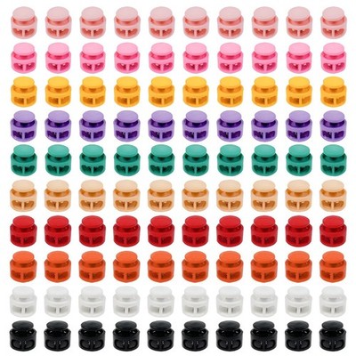 100 Pcs Plastic Cord Locks Round Ball Toggles Spring Stopper Sliding Fastener