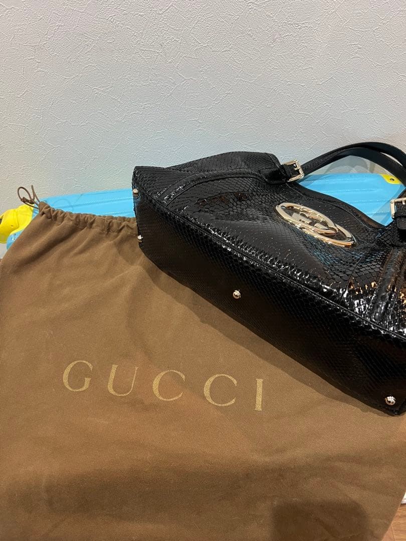 GUCCI Leather Tote Bag Python Pattern Gold Hardwa… - image 11
