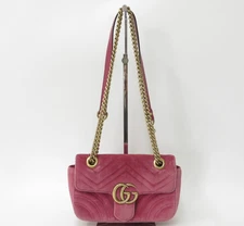 Authentic Gucci GG Marmont V Stitch Suede Chain Shoulder Bag I#48765