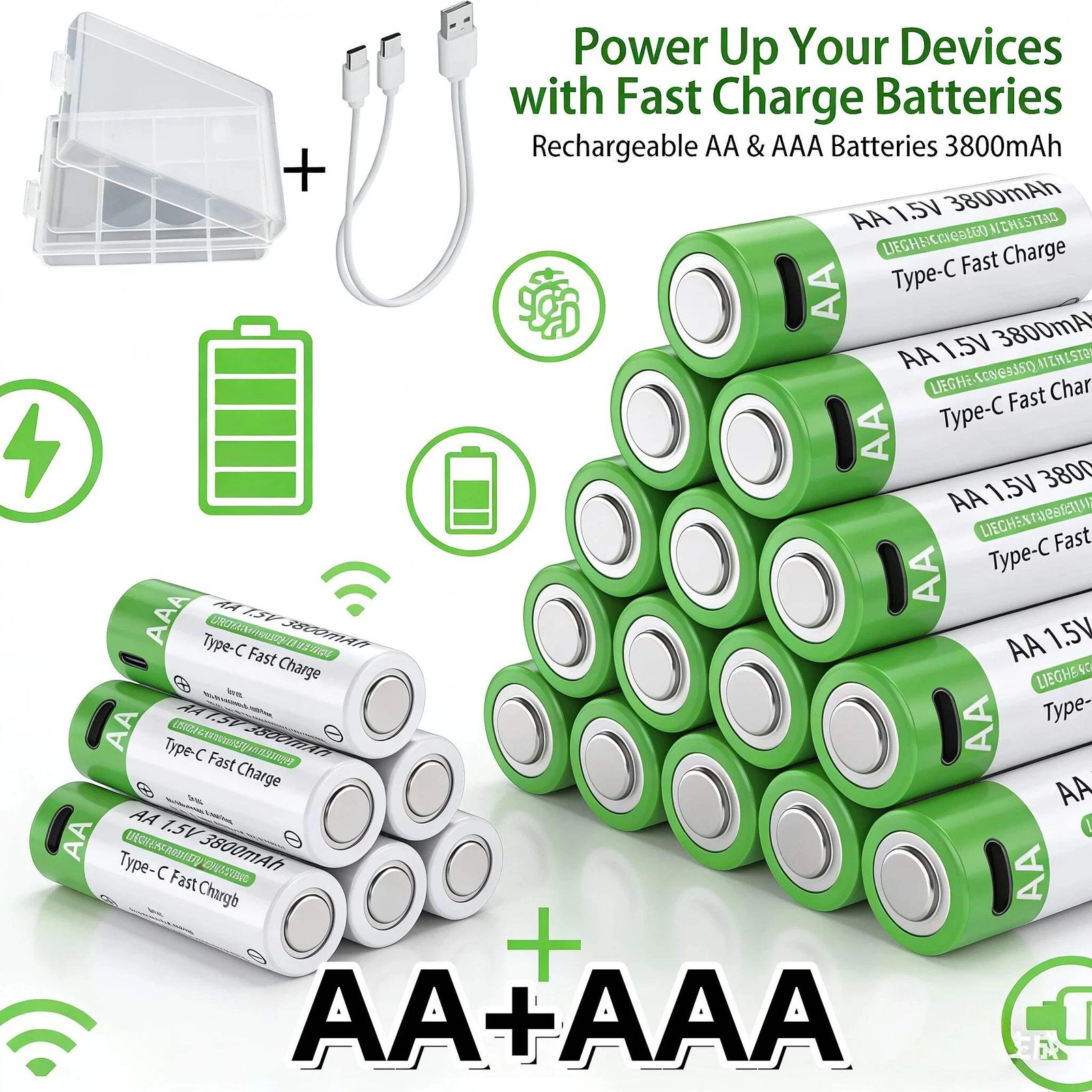 2025NEW Lithium-Ion Battery Type-C Rechargeable High-Capacity Battery AA&AAA Bat