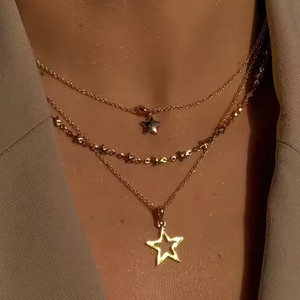 Authentic Hollow Pentagram Pendant Necklace Golden