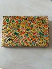 Vintage Kashmir India Laquer Hand Painted SIGNED Paper Mache Trinket Box Floral 