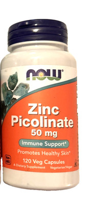 Now Foods Zinc Picolinate 50 mg 120 Veg Capsules Exp 6/29