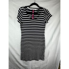Lauren Ralph Lauren Black White Striped Short Sleeve Zipper Dress Women Large