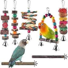 Bird Chew Toys, 7 Packs Parakeet Natural Wood Toys Parrot Hanging Cage Toy
