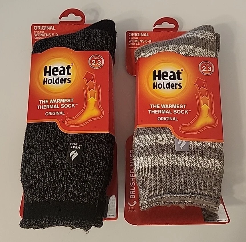 Heat Holders Original Adult Unisex Thermal Socks 2 Pair Black Grey