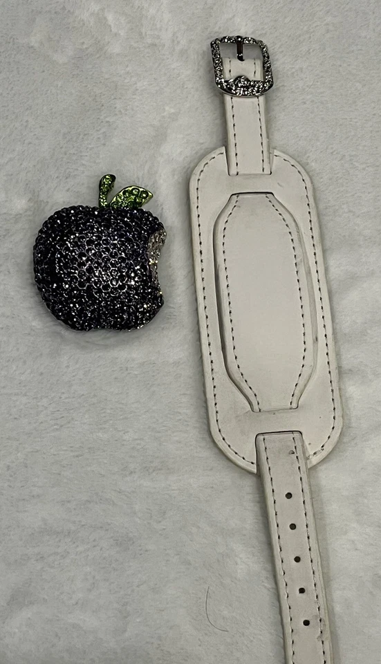 White Leather Wrist Band With Purple Chrystal rhinestone apple Gorgeous!! - Image 4 of 4