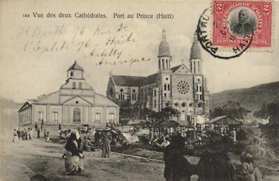 PC HAITI KARIBIK PORT-au-PRINCE DEUX CATHEDRALES Vintage Postkarte (b52069)