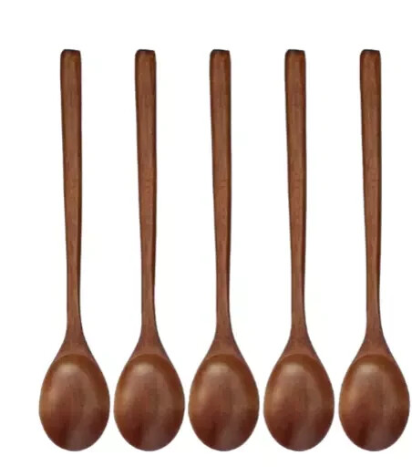Wooden Spoon Long handle Wooden Spoon For Soups Coffee Cooking Desert (5 Spoons)