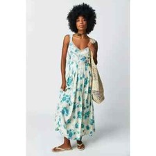 Free People Lovers Heart Lace Floral Midi Dress, Ivory Blue, Medium, RRP $168