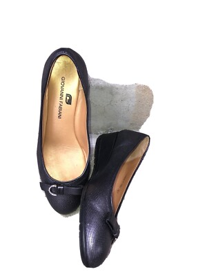 NEW Comfort Giovanni Fabiani Shoes 37.5 7 7.5 Leather Low Wedge Dark Grey Bling