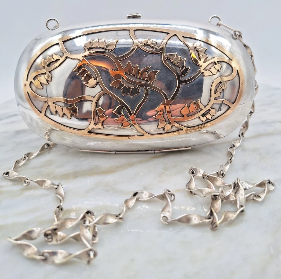 Красивый винтажный 1970-х ручной работы мексиканская альпака Серебряный металлический сумочки клатч - Изображение 2 из 4