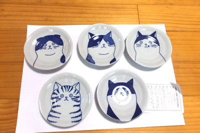Cat soysauce dish 5set Japan shichita Japanese sushi dish minouyaki