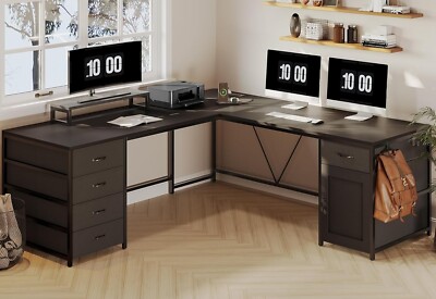 L Shaped Desk, 63'' Computer Desk with 5 Drawer and Power Outlet Home Office Desk