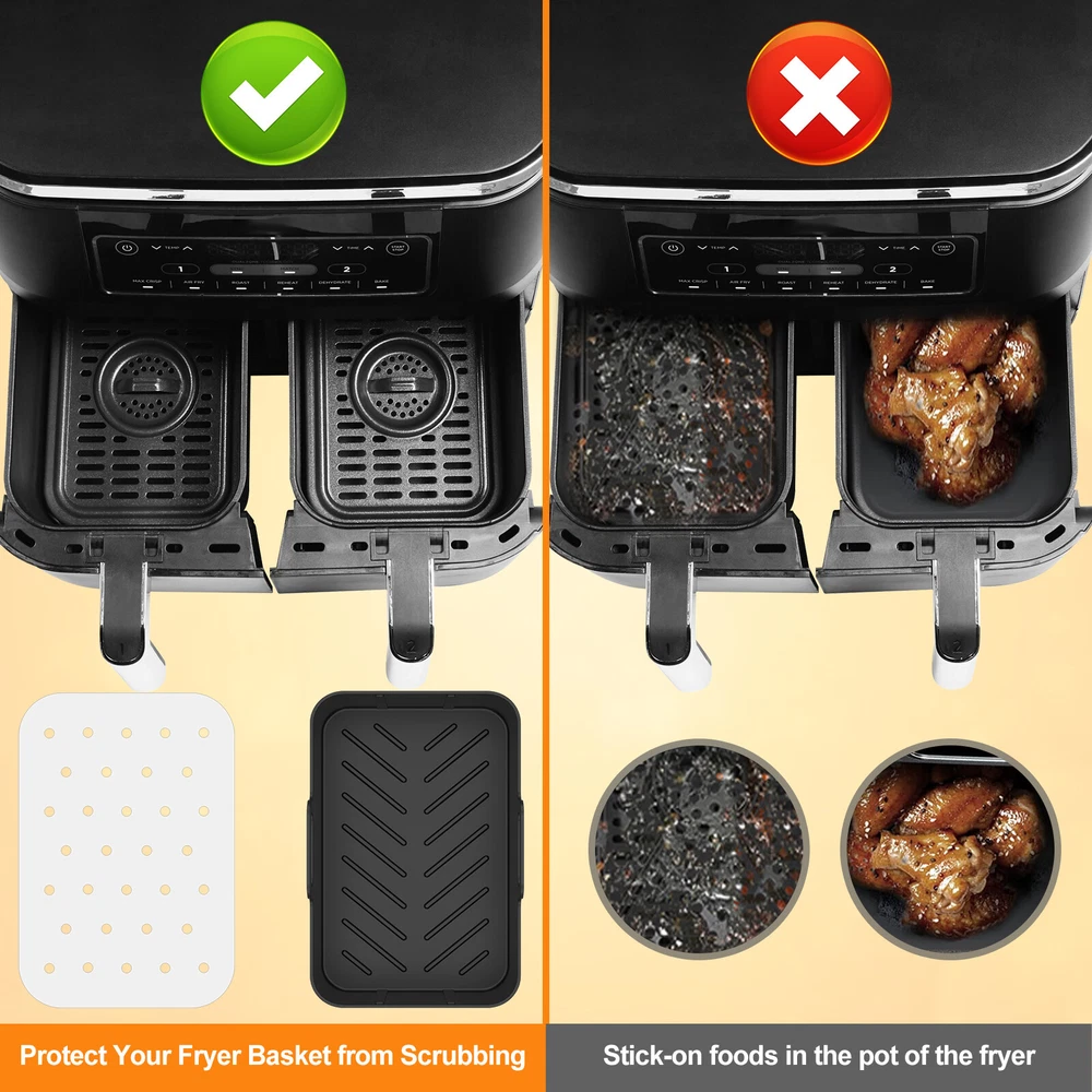 Nonstick Air Fryer Silicone Pan Set with 100 Liner Sheets