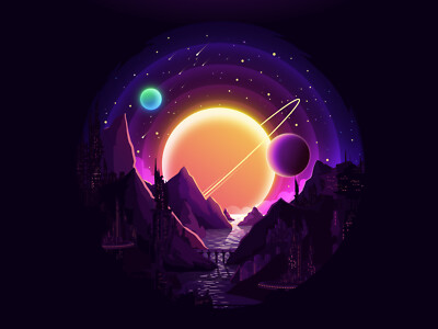 Landscape night vector illustration planet art low Custom Gaming Mat Desk