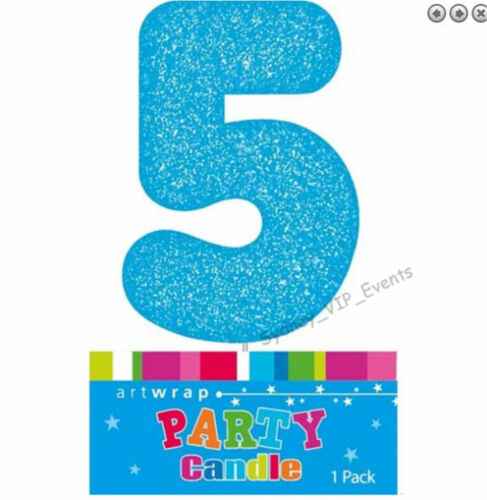 CAKE CANDLE NUMBER 5 GLITTER BLUE 5TH BIRTHDAY PARTY BOYS FIVE 15TH 50TH TOPPER - Picture 1 of 2