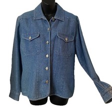 Vtg BILL BLASS Med. Women Jean Blue Glitter BLAZER/JACKET Hong Kong BohoCore
