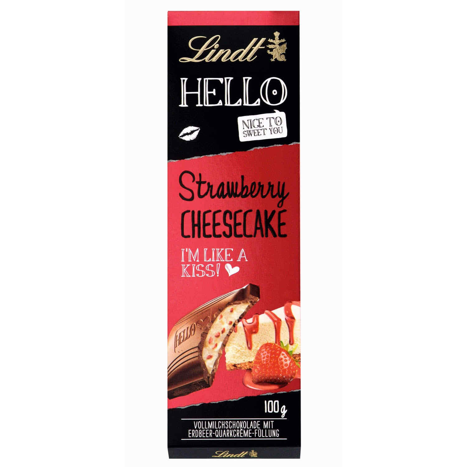 LINDT HELLO STRAWBERRY CHEESECAKE MILK CHOCOLATE BAR (100g)