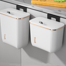 Hanging Trash Can w/ Lid Over Cabinet Door Cupboard Under Sink Kitchen Waste Bin