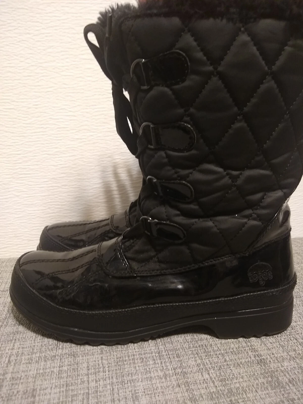 Totes ~ Womens Size 8 Black Faux Fur Lined Side Zip Waterproof Winter Snow Boots