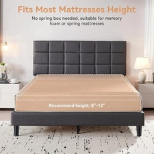 Full/Queen Size Bed Frame w/Fabric Upholstered Headboard & Wooden Slats Support~