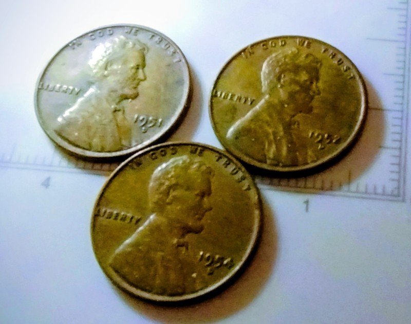 1951 D 1952 D 1954 D LINCOLN WHEAT HEAD PENNIES CIRCULATED "WE4PD"