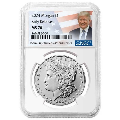 2024 $1 Morgan Silver Dollar NGC MS70 ER Trump Label