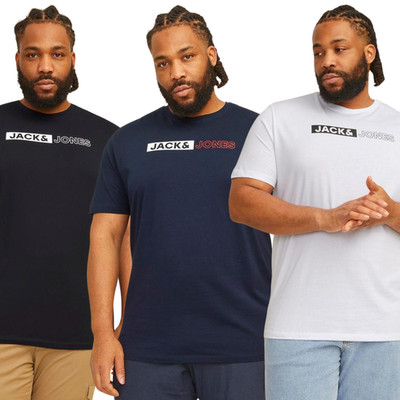 Jack & Jones Herren Corp Logo Übergröße Kurzarm Rundhals T-Shirt Oberteil Tee