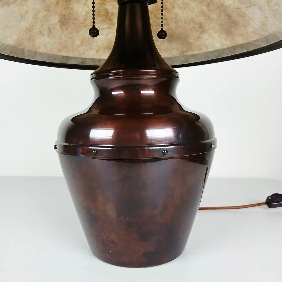 Vintage Copper Mission Arts & Crafts Table Lamp w Mica Shade Baker Knapp & Tubbs - Image 3 of 4