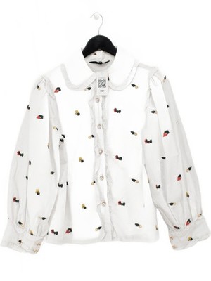 Sister Jane Women's Shirt S White Floral 100% Cotton Long Sleeve Collared Basic