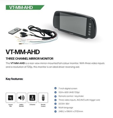 VT-MM-AHD:Vollfarbmonitor. Fahrzeugsicherheit LKW, Wohnmobil Sicherheit, Fahrklini