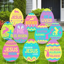 10 Pcs Religious Easter Yard Sign Easter Egg Outdoor Lawn Decorations with St...