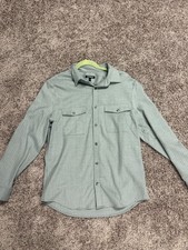 Express Men s Textured Pinstripe Button-Down Shirt Long Sleeve Green Gray Size M