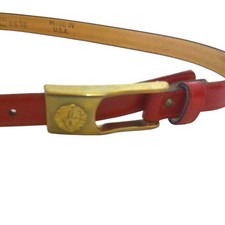 Vintage Anne Klein For Calderon Red Leather Lion Head Buckle Belt Size Small