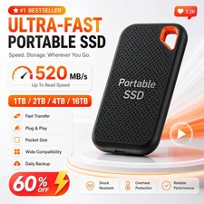 128TB External Hard Drive USB 3.2 Type-C Backup Storage Phones PC Videos Games