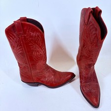 Code West Red Leather Cowboy Boots Vintage Womens 8M Made in USA Western Stitch