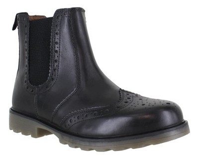 Catesby Herren Zum Überziehen Schwarz Leder Brogues Chelsea Händler Stiefeletten