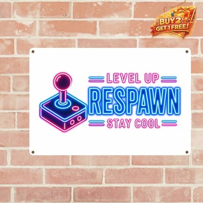 Glowing Line Icon Gaming Quote Metal Sign Neon Style Gamer Room Decor