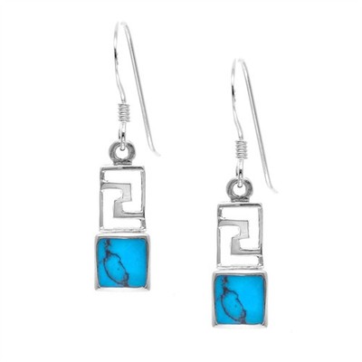 Silverly Sterling Silver Drop Earrings Turquoise Small Rectangular Aztec Style