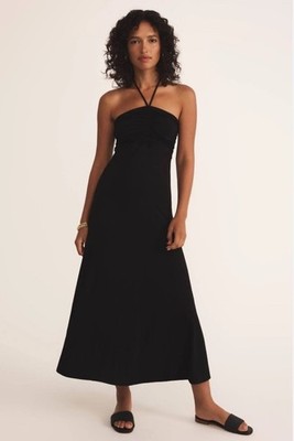 Z Supply Cheval Size XS Sleek Jersey Midi Dress Black NWT Stretch Soft Luxury 43