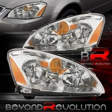 For 2002-2004 Altima Sedan Chrome Driving Headlight Amber Corner Bumper Lamp Set