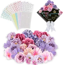 40 Pcs DIY Graduation Cap Decoration Kit Include 18 Assorted Artificial Flower H