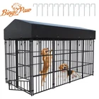 Large Dog Kennel w/ Feeding Door Heavy Duty Dog Run Playpen Fence w/ Roof Cover