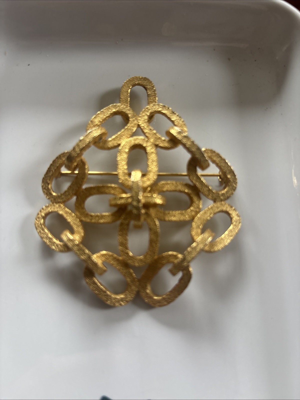 Large Gold Tone Interlocking Chain Link Design Br… - image 1