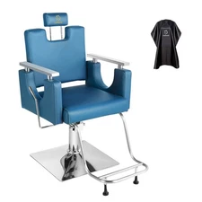 Barber Chair Reclining Hair Salon Chair Adjustable Stylist Chair 360 Swivel Blue